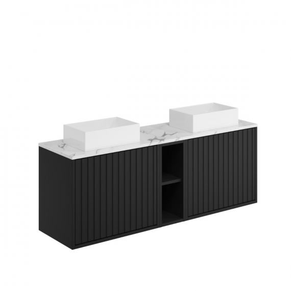 Scudo Alfie 1400 Cabinet With Open Storage And Worktop Matt Black